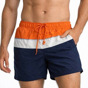 St. John's Bay Swim Shorts Men's Large Orange & Navy Blue Colorblock Above Knee